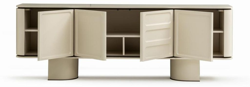 Kommode Moderne Möbel Sideboard Anrichte mit Türen Beige Lowboard Beige