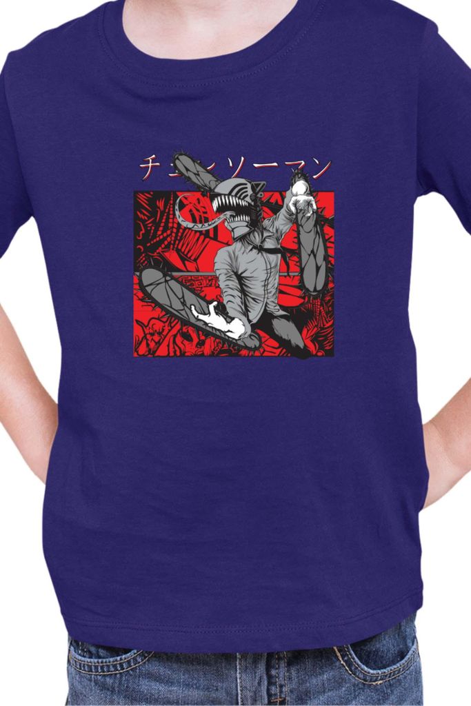 Kinder T-Shirt Manga Japan Anime Comics Animation Chainsaw Anime manga Man 09, 5-6 Jahr - 116 / Dunkelblau