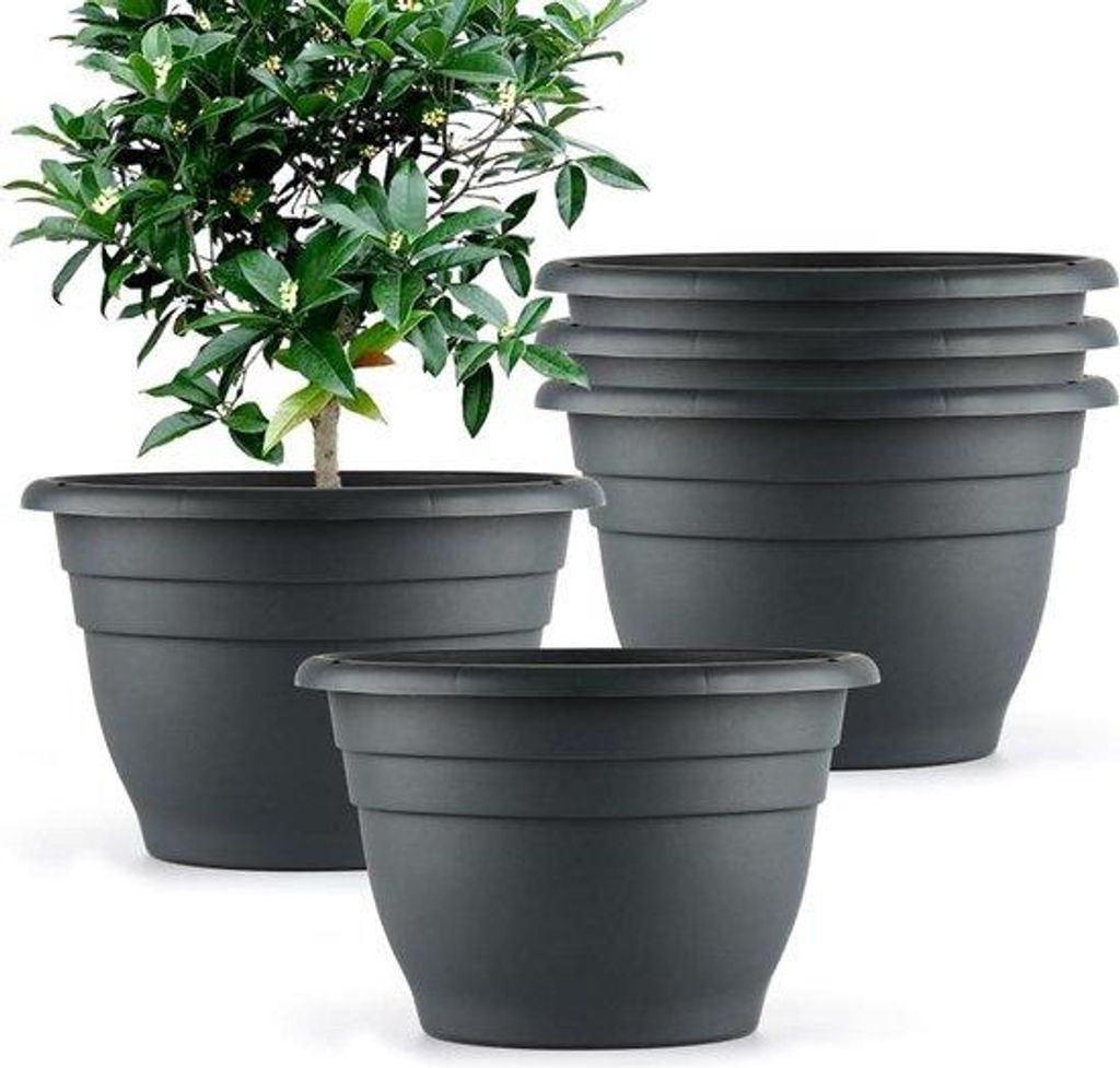 Set aus 5 Plastik-Topf-Set - 25 cm - runde Blumengärten - Drainage-Öffnungen - dicke stabile - traditionelle Gartenpflanzen - innen und außen - ...