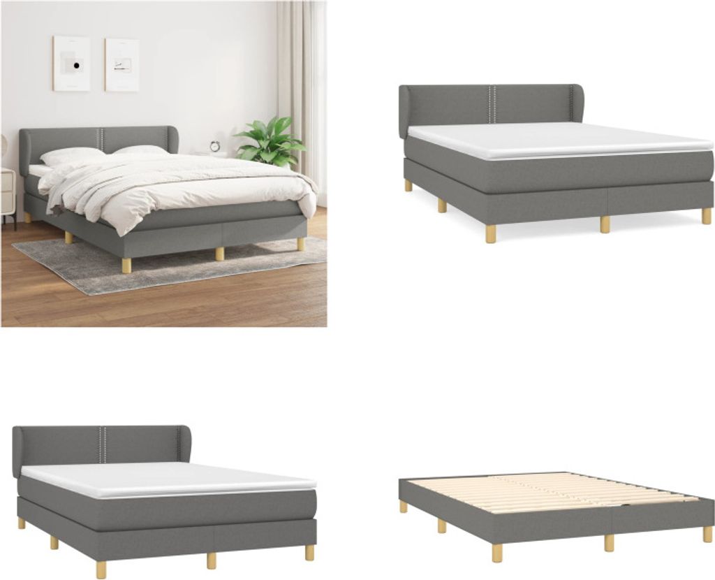 vidaXL Boxspringbett mit Matratze Dunkelgrau 140x200 cm Stoff - Boxspringbett - Boxspringbetten - Bett - Schlafzimmermöbel