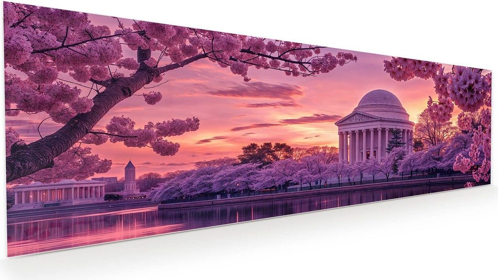 Glasbild 120x40cm in XXL für Wohnzimmer, Schlafzimmer Motiv Blühende Kirschbäume