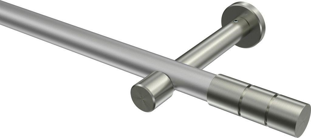 Interdeco Gardinenstange / Vorhangstange Silbergrau / Edelstahl-Optik, Typ Prestige Elanto (Rillenzylinder) ohne Ringe, 20 mm Ø 1-läufig, 120 cm