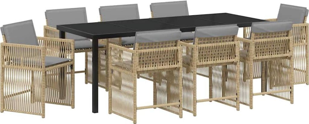 Garten Essgruppe 9 pcs Beige Poly-Rattan