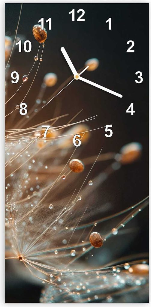 Wanduhr aus Glas mit Motiv Pusteblumenperlen- 30 x 60 cm - inkl. Aufhängesystem