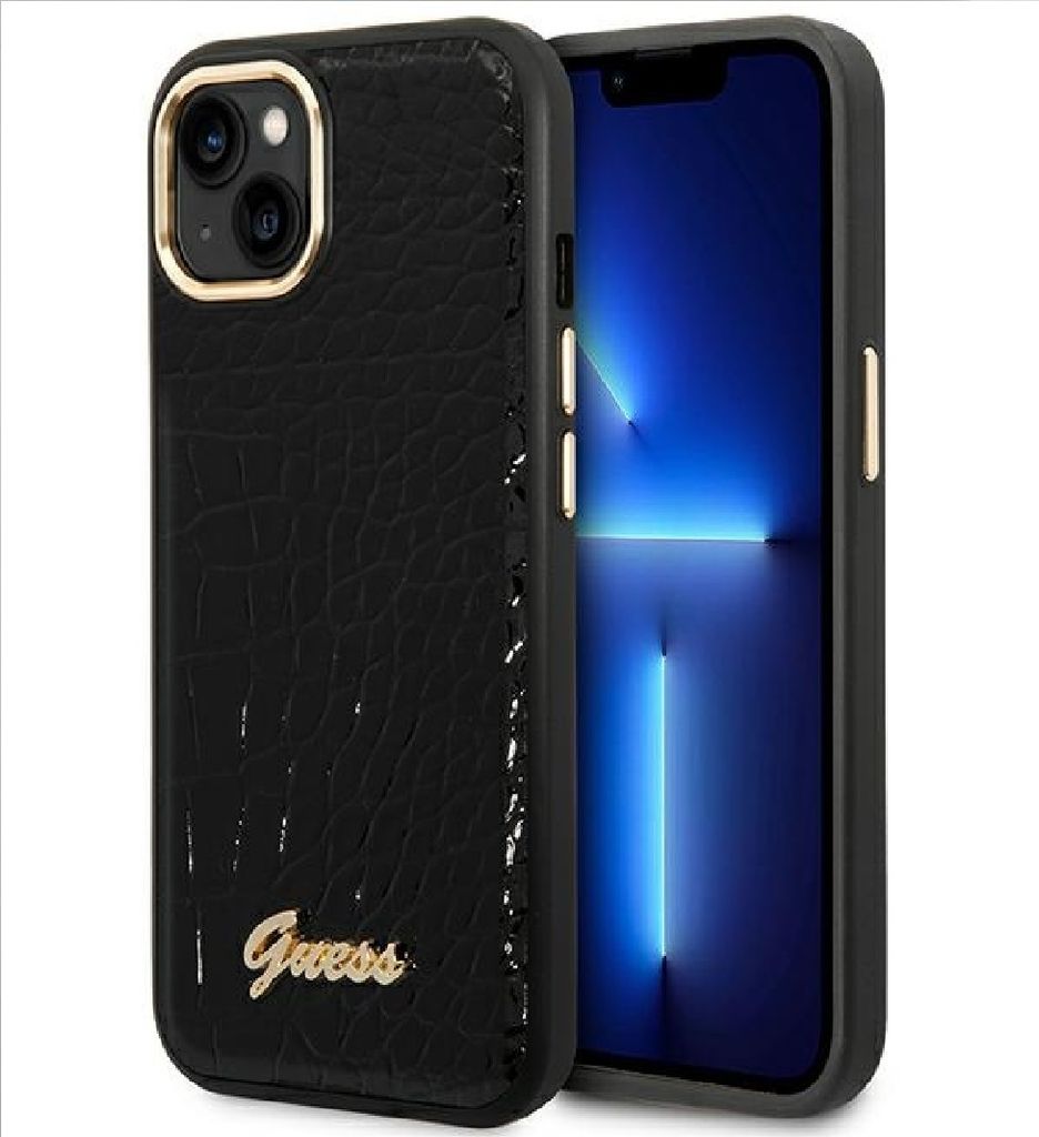 Guess GUHCP14MHGCRHK iPhone 14 Plus 6,7 schwarz / schwarze Hardcase Croco Collection Handyhülle