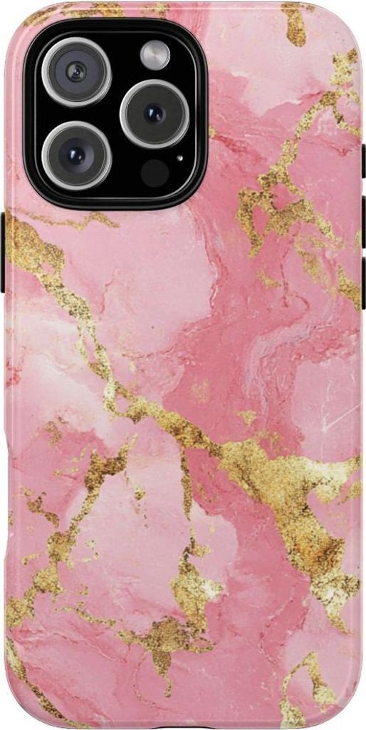 Rosa Marmoroptik mit goldenen Akzenten – Hülle Kompatibel mit iPhone 16 Pro Max