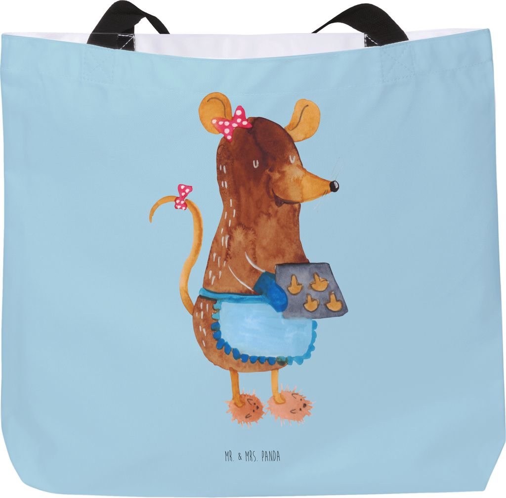 Mr. & Mrs. Panda Reisetasche Maus Kekse - Eisblau - Geschenk, Tasche, Backen, Stoffbeutel, Tote Bag, Strandtasche, Winter, Plätzchen, Schultasche,...