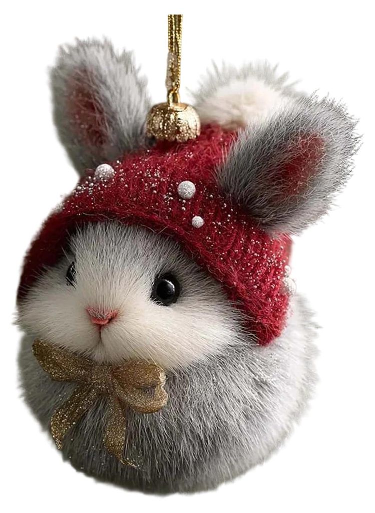 Winterliche Acryl-Katzen-Hängedekoration, Weihnachtsbaum-Strickmütze, Kätzchen, Hund, Kaninchen, Igel, Hängeornament, Tieranhänger