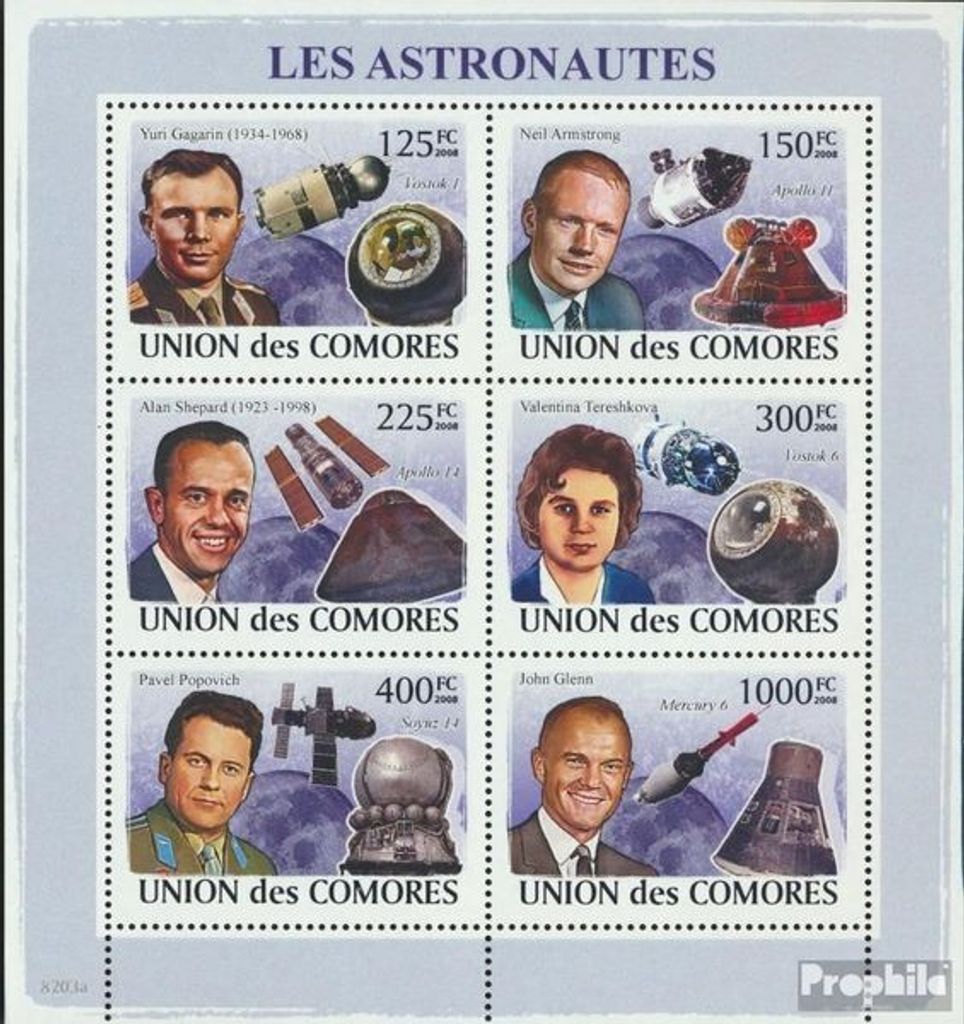 Briefmarken Komoren 2008 Mi 2009-2014 Kleinbogen (kompl. Ausg.) postfrisch Astronauten & Weltraum