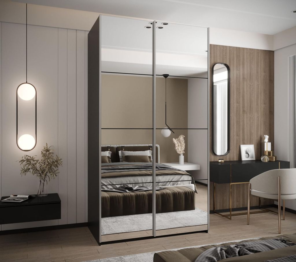 Zweitüriger Kleiderschrank SAMARA 2 - 130 cm, schwarz/silber