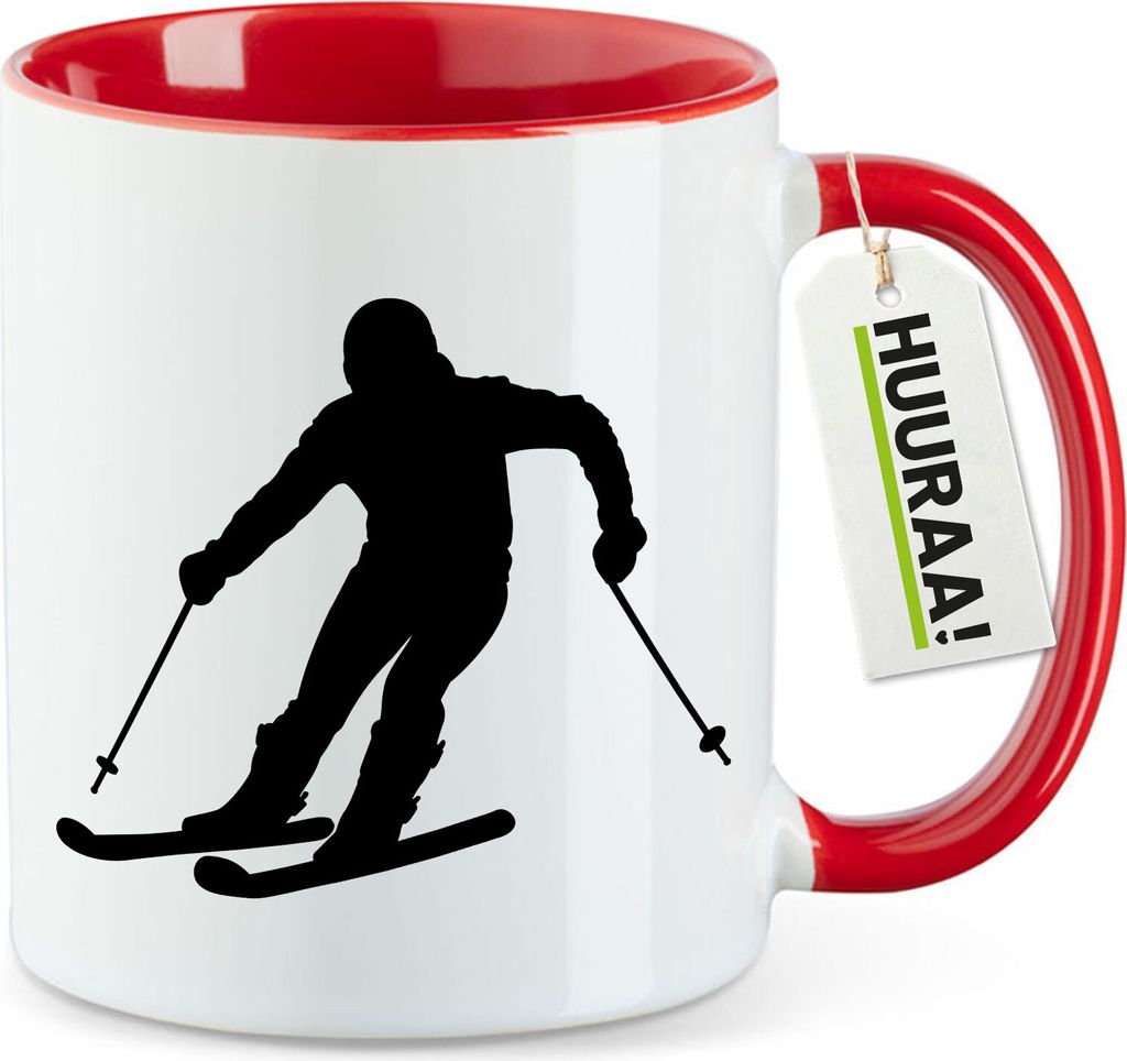 Huuraa Kaffeetasse Skifahren Silhouette 330ml Rot Keramik Kaffeebecher Geschenkidee