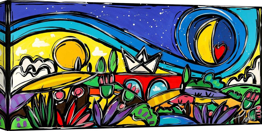Mehrfarbige Leinwandbilder - Wallas - Tag und Nacht im Fest - 70x35 cm