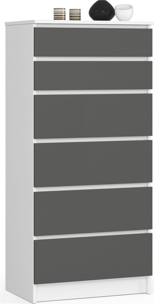 Kommode AKORD K60 Weiß 60 cm 6 Schubladen Front Graphitgrau Produktbild 