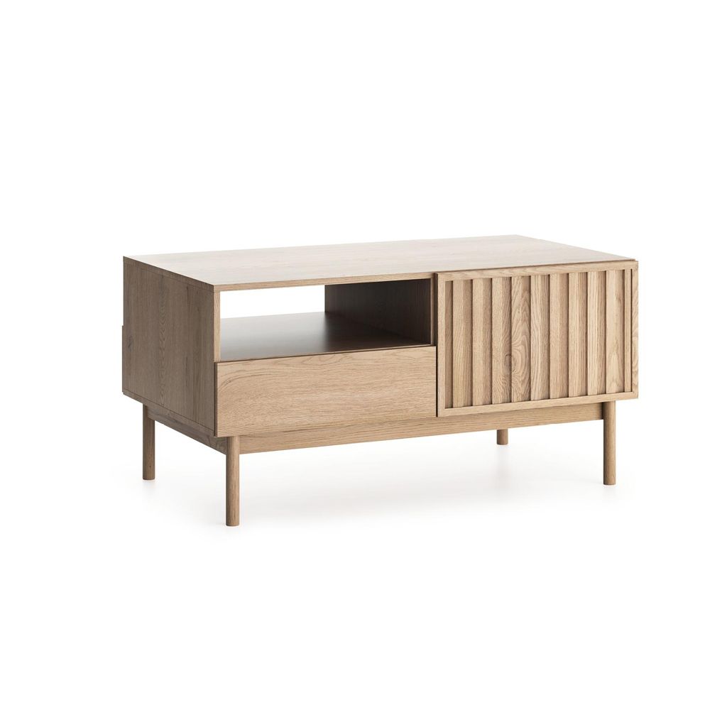 BEAUTYSOFA | Couchtisch SAPPORO in Cremona Optik, 3D-Lamellenfront, Push-to-Open-System, Tisch mit 2 Schubladen und 2 Türen | Modern & Funktional
