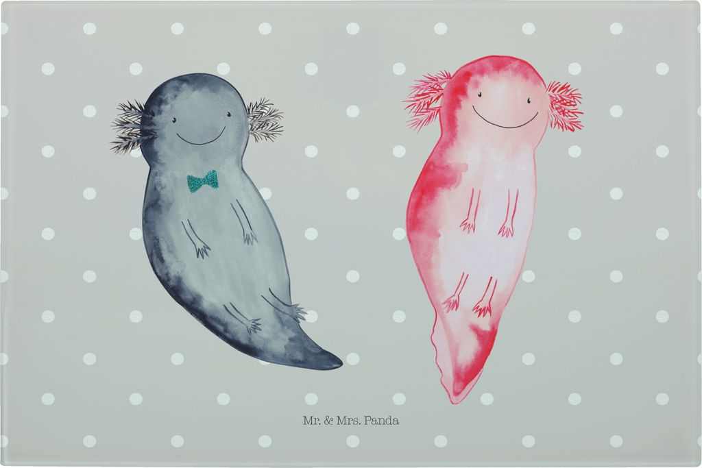 Mr. & Mrs. Panda Schneidebrett Axolotl Freundin - Grau Pastell - Geschenk, Liebe, Glas Schneideplatte, Brotzeitplatte, glücklich, schneidbrett, Ha...