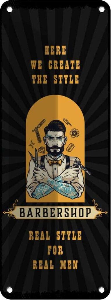 vianmo Blechschild 27x10 cm Barbershop Here we greate Style