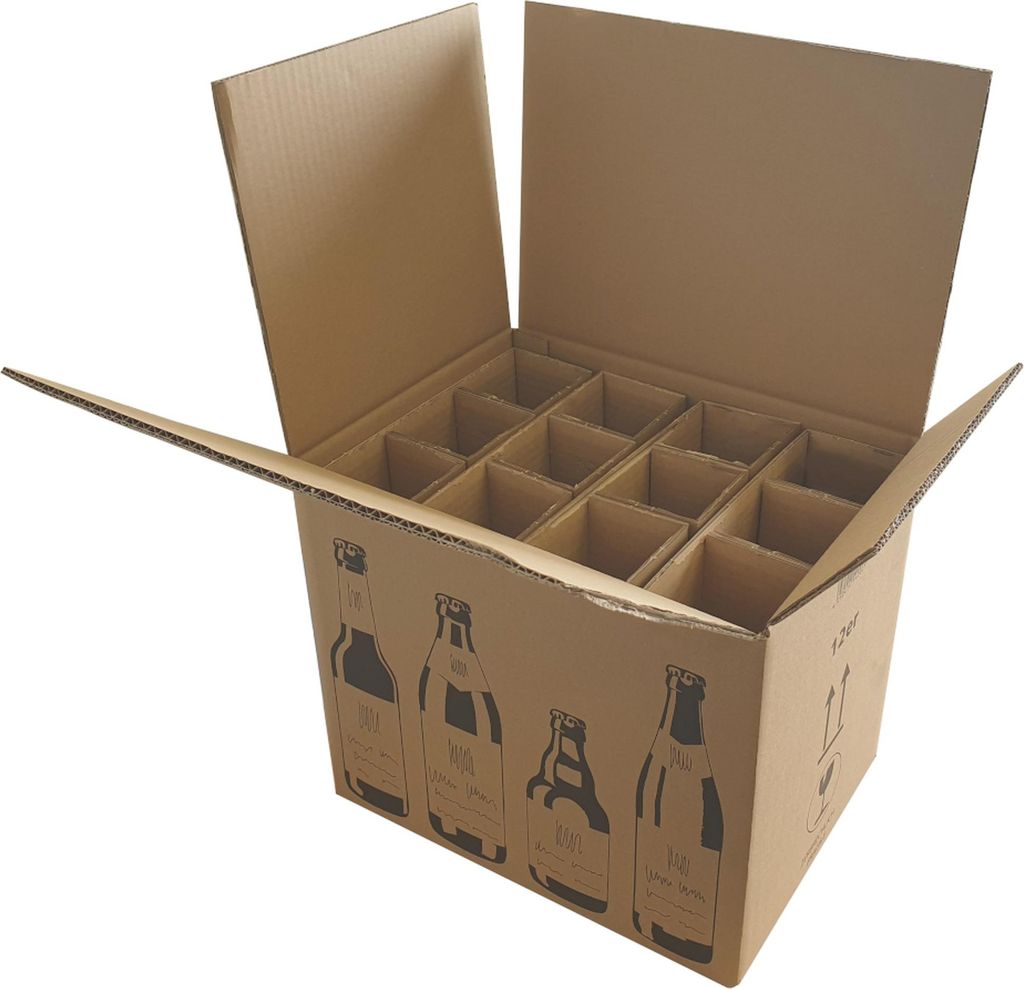 15 x Bierflaschenversandkarton (365 x 267 x 324 mm) 2-wellig 12er Bierflaschenkarton Flaschenkarton Transportbox PTZ-Zulassung DHL Umkarton BB-Verp...