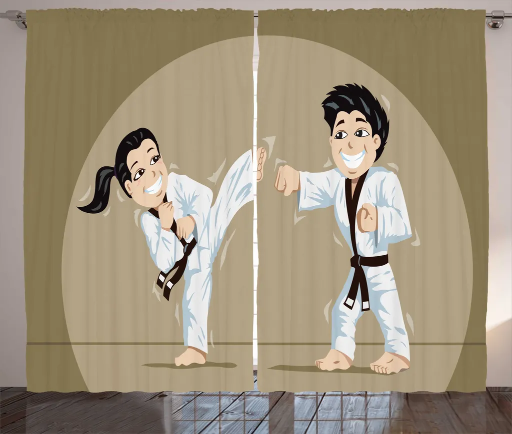 Rideau à Fronces Karaté pour Enfant en Tissu Sépia Foncé - 280x225 cm