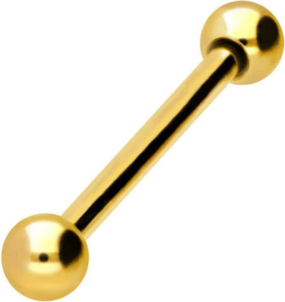 Zungenpiercing, Intim-Piercing Titan Barbell Gold Stablänge: 14mm + Stabstärke: 1,2mm + Kugelgröße: 3mm
