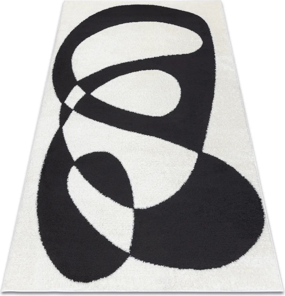 Grand Tapis de Salon Design Abstrait Noir et Crème, Format 180x270 cm