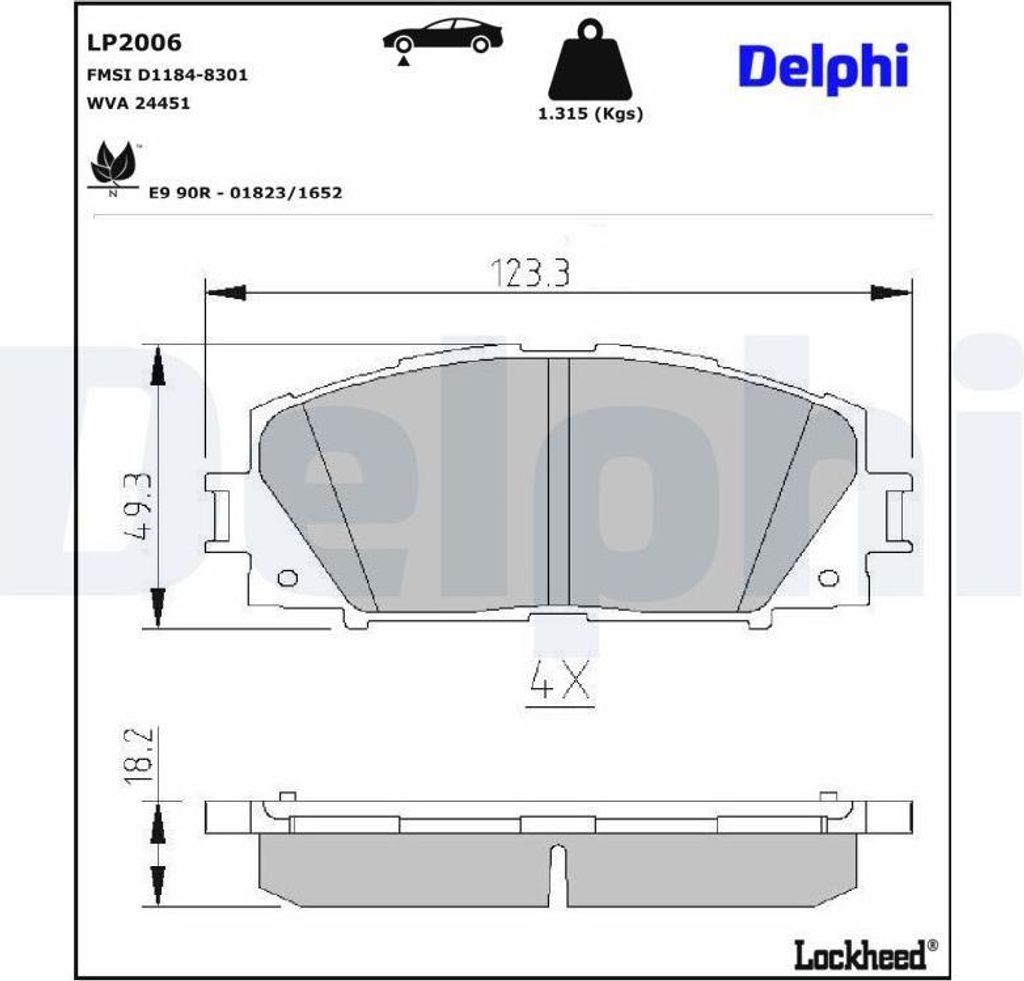 Bremsbelagsatz, Scheibenbremse DELPHI LP2006