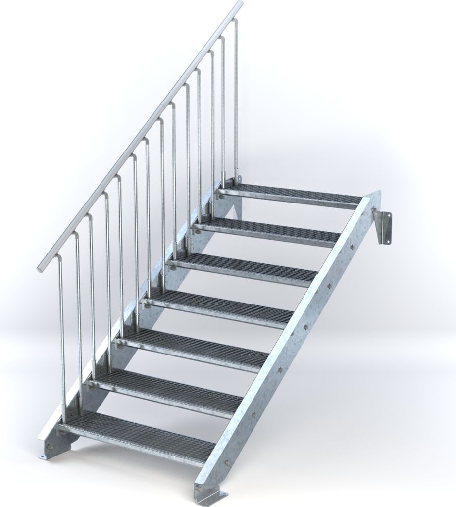 Stahltreppe 7 Stufen bis Höhe 140 cm, Laufbreite : 100 cm Geländer links ST 1 (31 / 31 mm)