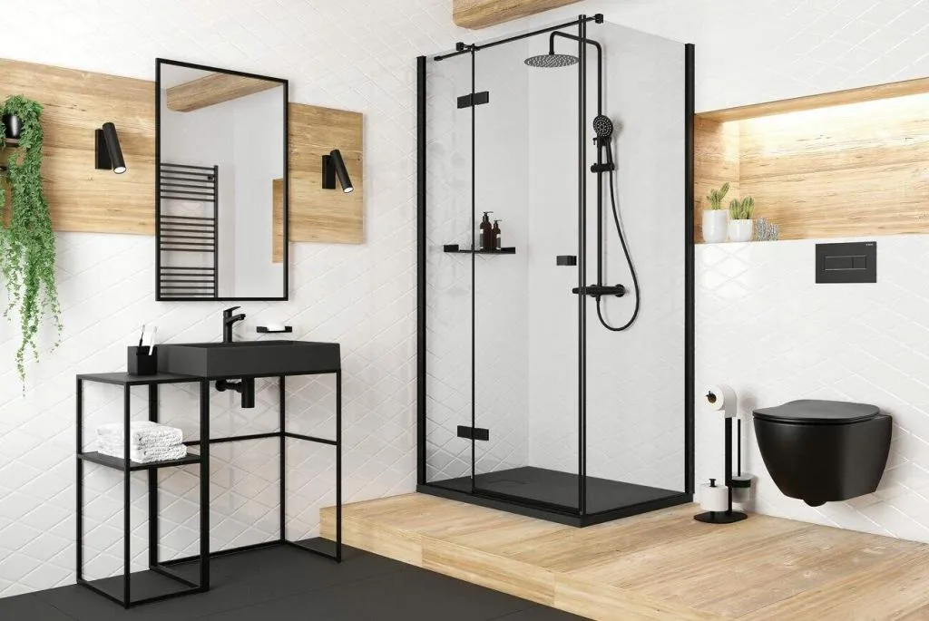 Support papier hygiénique noir avec tablette WC - Rangement multifonction