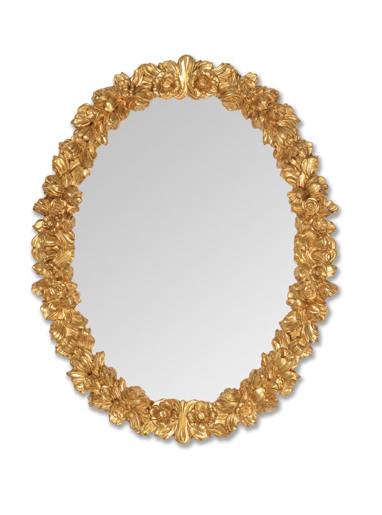 MO.WA Wandspiegel Spiegel Blattgold 74x94 Ovaler Dekospiegel Klassischer Holzspiegel oval Gold Romantischer Dekorativer Spiegel - hochwertiger Spiegel