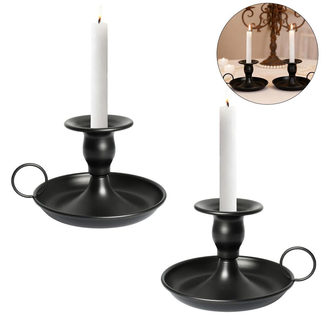 Elegante schwarze Kerzenhalter, 2 Stück Kerzenständer, Vintage Stil, Dekoration für Wohnzimmer & Esszimmer
