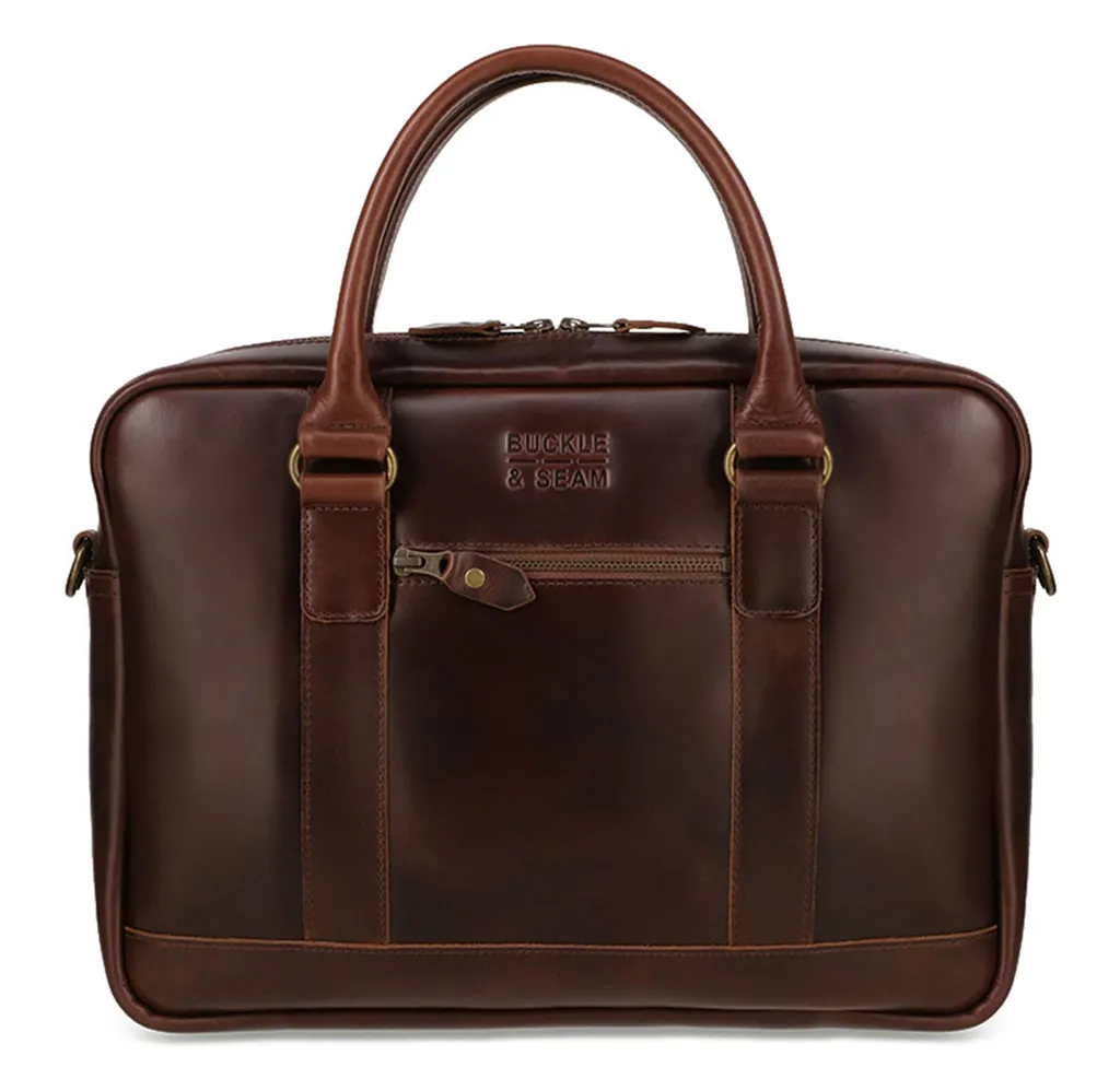 Buckle & Seam Everett Dot Sac Ordinateur Cuir Marron Foncé Business