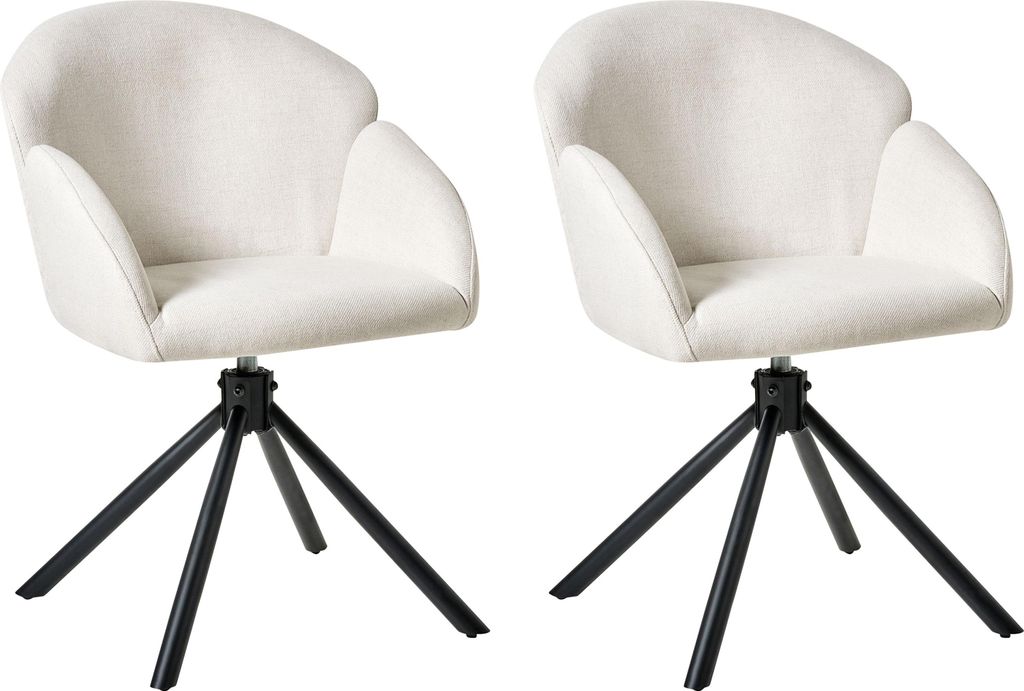BELIANI Drehbarer Esszimmerstuhl 2er Set Cremeweiß Stoff Schwarze Metallbeine Gepolstert Moderner Stil Drehstühle Polsterstühle Esszimmer