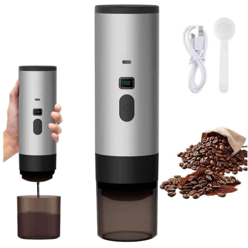 Tragbare Kaffeemaschine - Kapsel Espressomaschine - 15 Bar Druck - Kabellos - Wiederaufladbar - Reiseformat - Grau