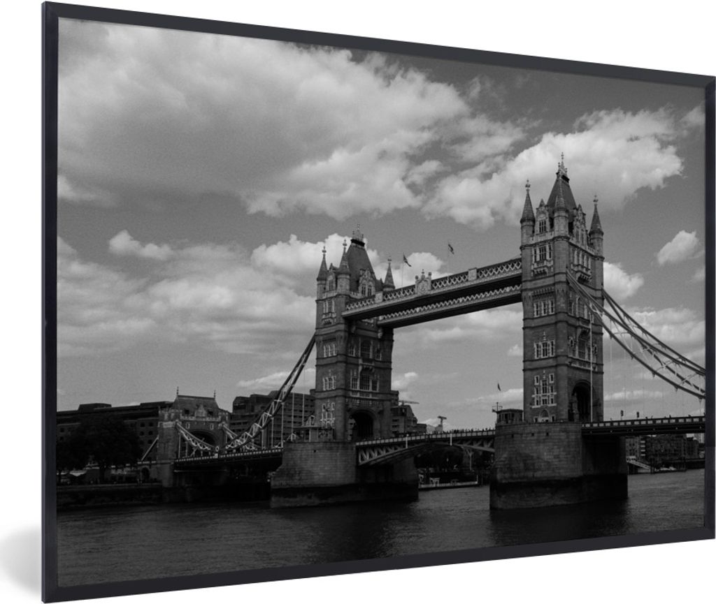 MuchoWow MuchoWow Gerahmtes Poster Schwarz-Weiß-Bild der ikonischen Tower Bridge in London 60x40 cm - Poster mit zchwarzem Bilderrahmen - Prin...