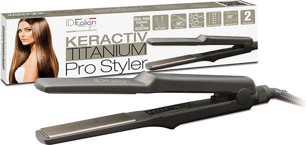Italian Design Keraktiv Prostyler, Glätteisen, Warm, Tasten, 230 °C, Grau, Hängeschlaufe