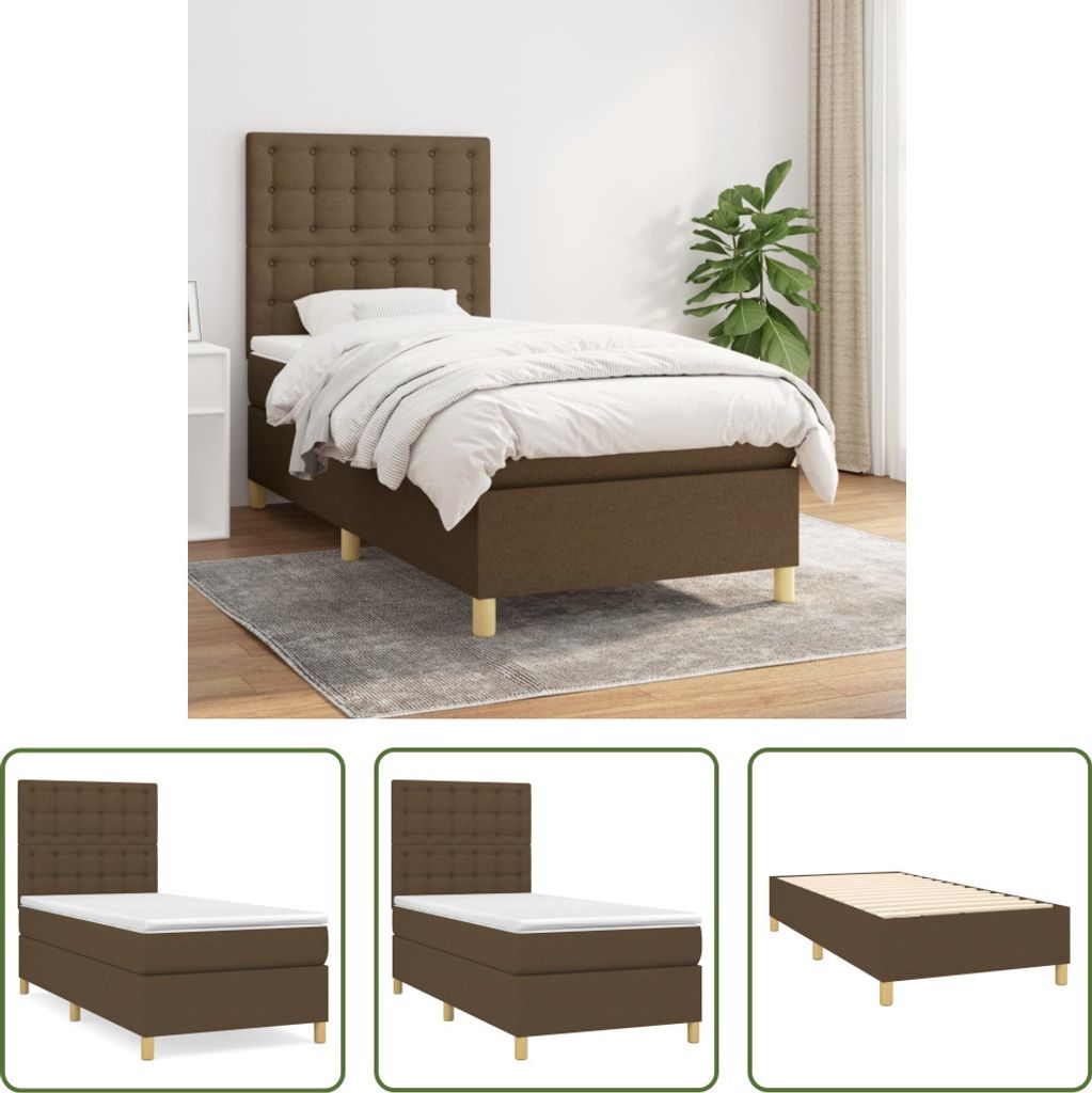 The Living Store Boxspringbett mit Matratze Dunkelbraun 90x200 cm Stoff