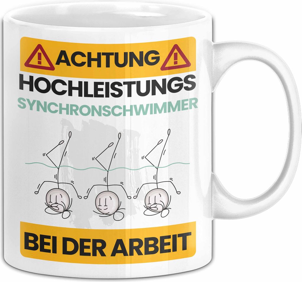 Synchronschwimmer Tasse Geschenk Lustiger Spruch Geschenkidee für Synchronschwimmer Achtung Hochleistungs Synchronschwimmer Bei Der Arbeit (Weiß)