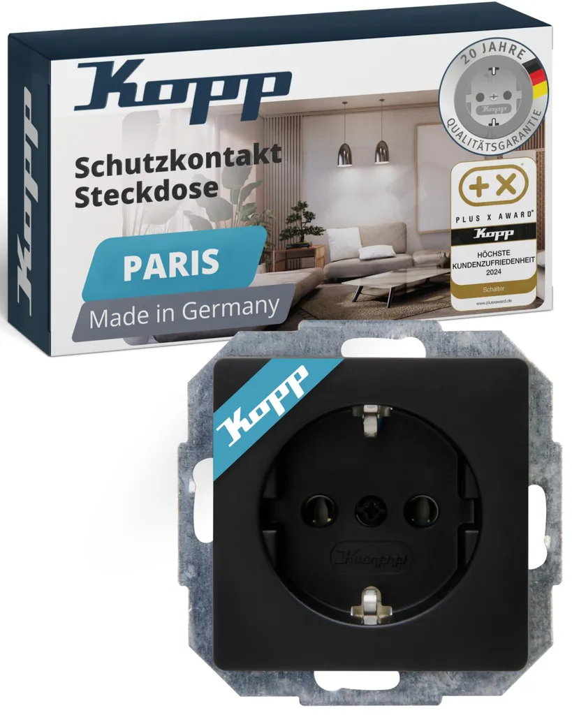 Prise de courant design noir mat Kopp Paris 923550080 pour rénovation