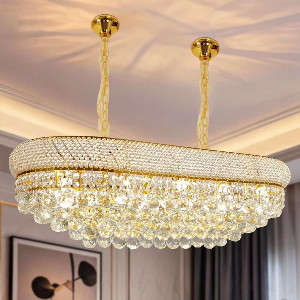 Vrygle Kristall Kronleuchter Oval Gold Vintage, Produktbild 
