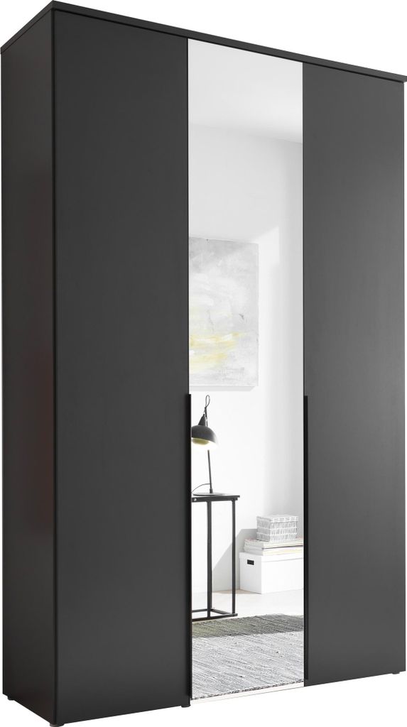 Drehtürenschrank >Kevo< 2 Böden, 2 Stangen, Spiegel, Graphit, Nachbildung - 135x225x52cm (BxHxT)