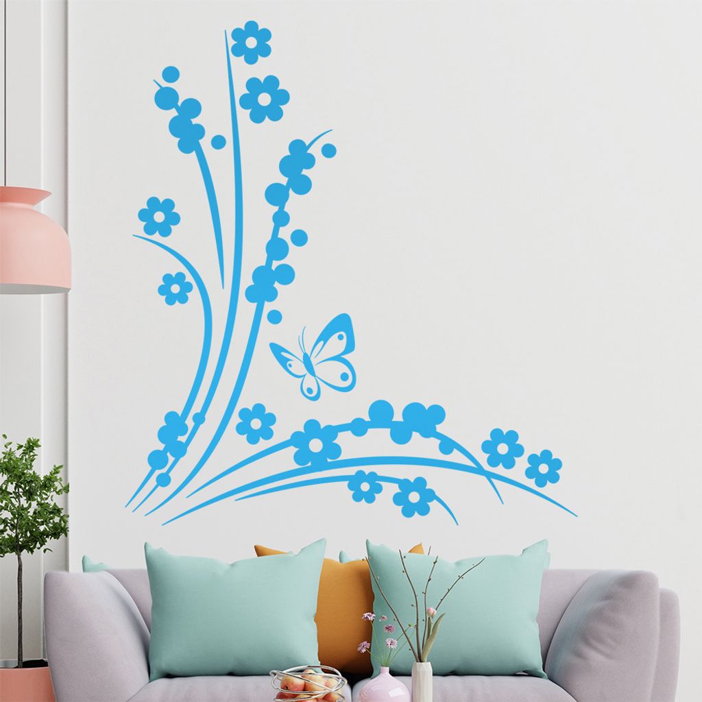 Blüten - Beeren - Schmetterling Wandtattoo in 6 Größen - Wandaufkleber Wall Sticker - Dekoration, Küche, Wohnzimmer, Schlafzimmer, Badezimmer
