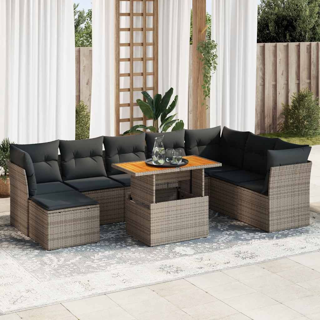 Maison Exclusive - 9-tlg. Garten-Sofagarnitur mit Kissen Grau Poly Rattan