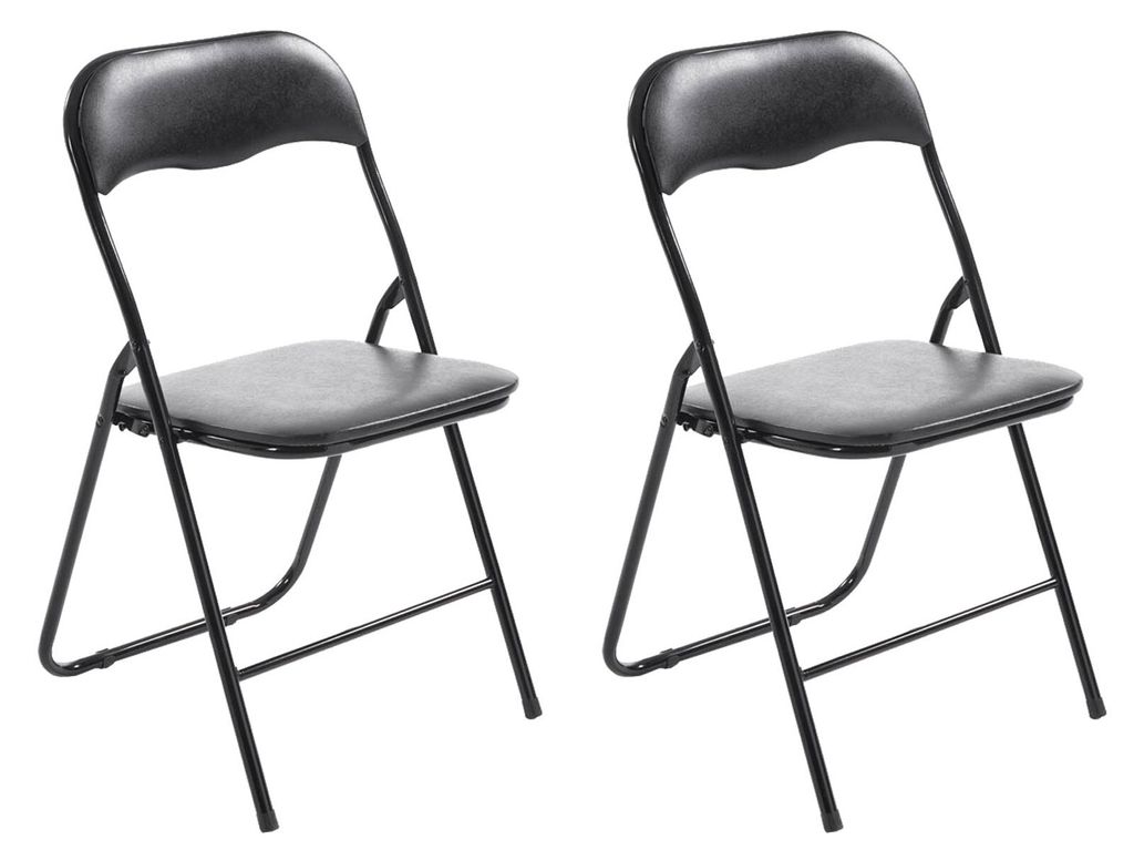 CLP 2er Set Klappstuhl Felix Klappbarer mit Kunstleder PVC Sitz Gepolstert schwarz/schwarz