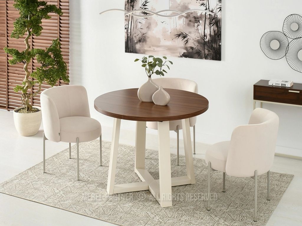 Runder ausziehbarer Tisch 100(180)x100 RAJAN - Walnuss / Creme