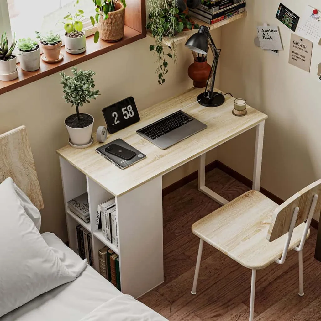 Table de bureau peu encombrante avec 4 niches de rangement ouvertes