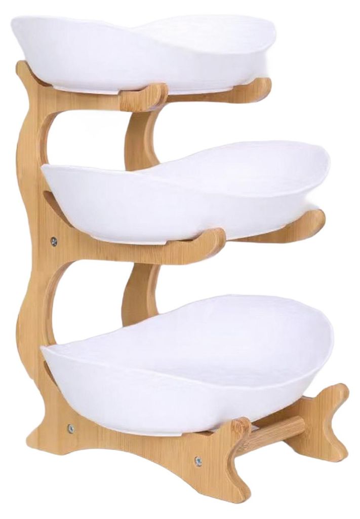 Großer Obstkorb mit viel Stauraum, 1/2/3 Etagen, Ablagen aus natürlichem Bambus, Obstkorb aus Kunststoff, Obstaufbewahrungsbehälter