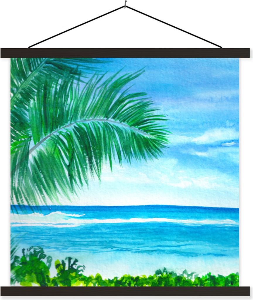 MuchoWow Textilposter Meer - Pflanze - Aquarell 120x120 cm mit schwarzem Rahmen - Aufhängungsset