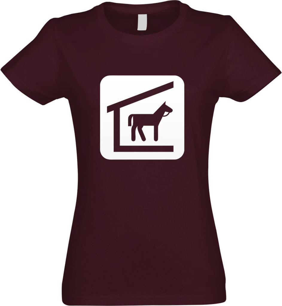 Kiwistar - T-Shirt tailliert - Damen - Burgund - Tierschutz Pferdestall Piktogramme - mit Motiv Bedruckt - Funshirt Design - Sport - Freizeit - Dam...