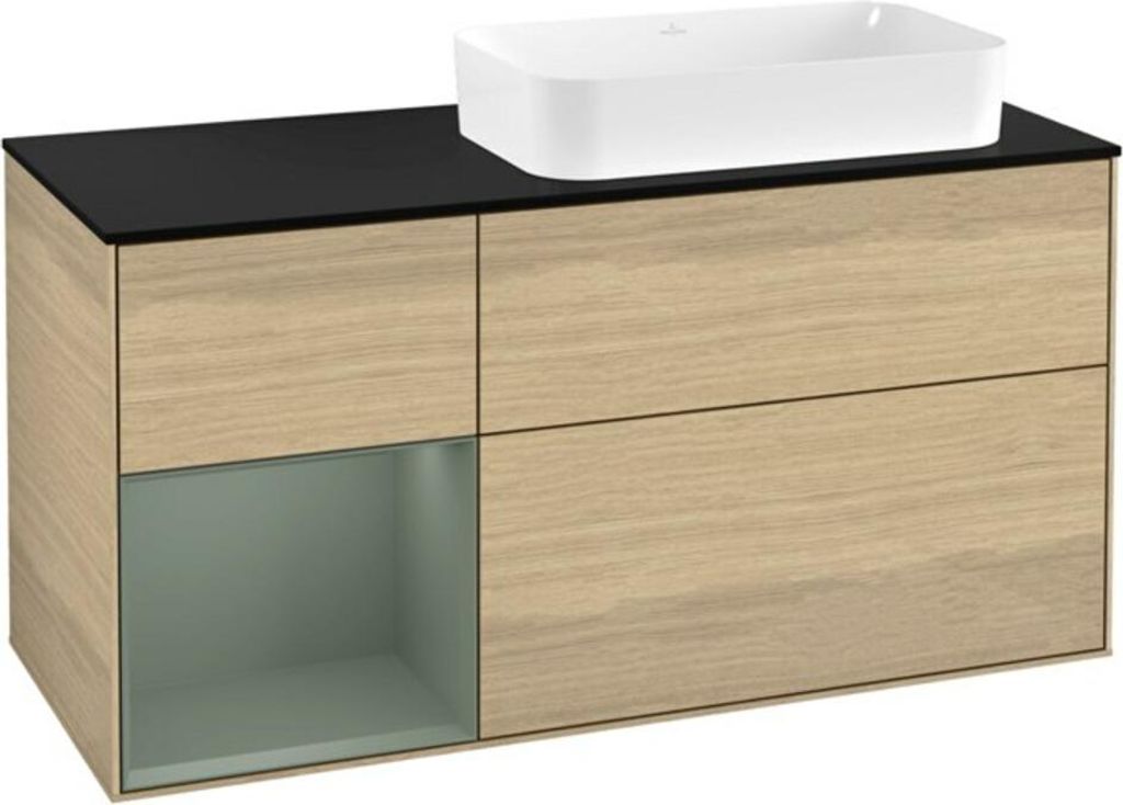 V&B Waschtischunterschrank Wandbeleuchtung Finion 120x60 cm, Reg li Oli. m Lac, Oak Veneer