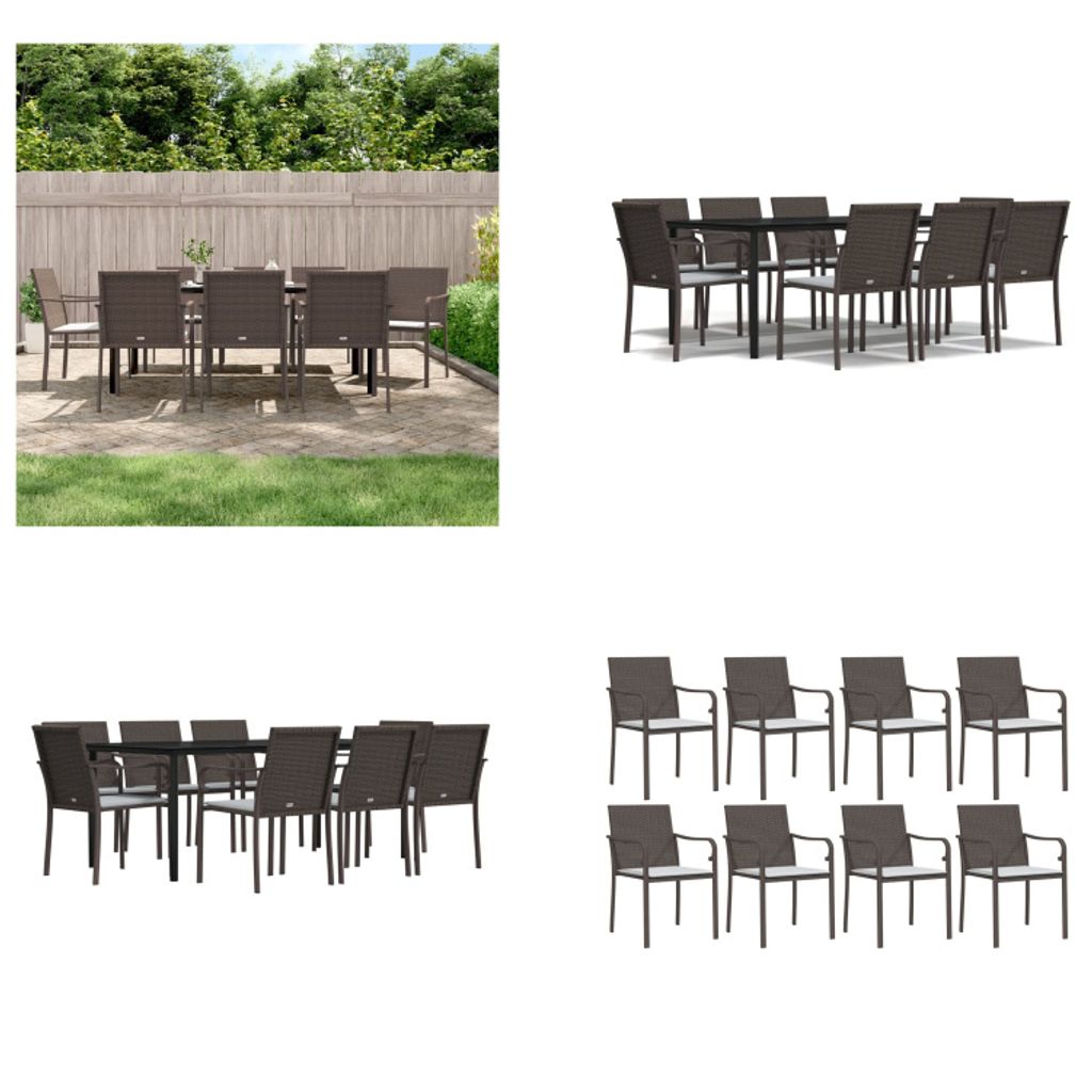 vidaXL 9 tlg. Garten Essgruppe mit Kissen Poly Rattan und Stahl - Garten Essgruppe - Garten Essgruppen - Essgruppe - Outdoor Essgruppe