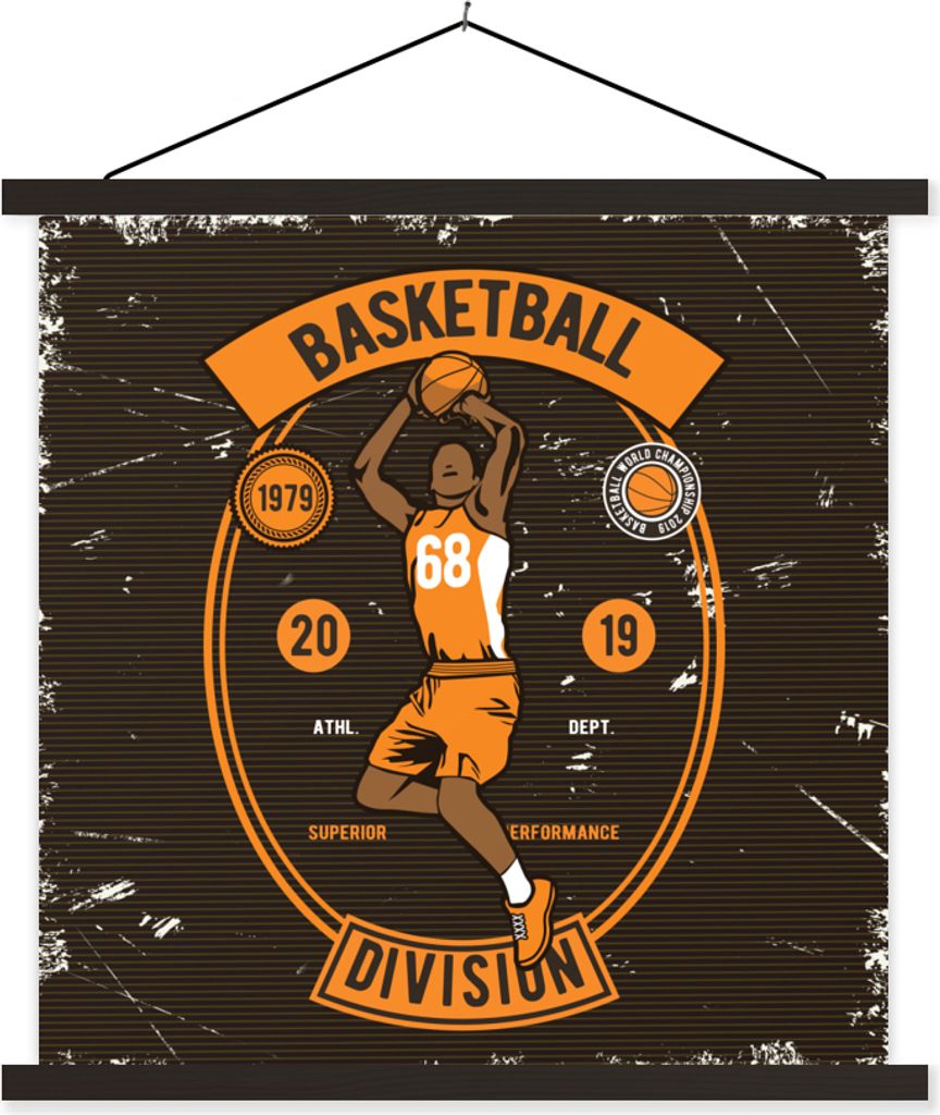 MuchoWow Textilposter Mancave - Basketball - Sport - Vintage - Orange 120x120 cm mit schwarzem Rahmen - Aufhängungsset